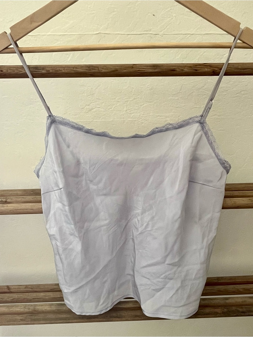 Only Hearts- 100% Silk, Light Lavender Lace Trim Cami Top